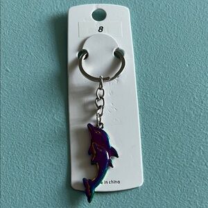 Mint Iridescent Dolphin Keychain Purple and Blue 4 x 1 inch  NIP